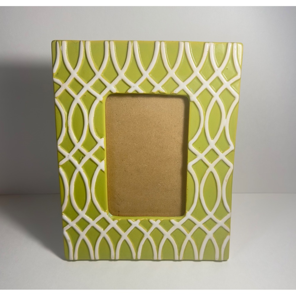 Lime Green Ceramic Lattice Picture Frame 4x6 White Trellis Geometric Tabletop
